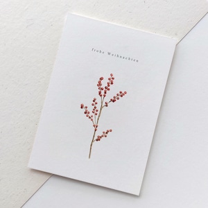 Karte zu Weihnachten mit Ilex Zweig | Weihnachtskarte frohe Weihnachten | Klappkarte | Postkarte für Weihnachtsgrüße mit roten Beeren