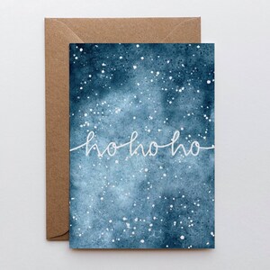 Weihnachtskarte "hohoho" /  Karte zu Weihnachten mit Schnee / Klappkarte für Weihnachtsgrüße / Weihnachtspost / Winterhimmel / aquarell