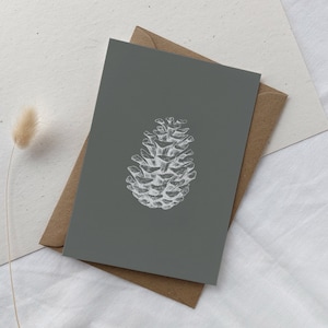 Karte zu Weihnachten Tannenzapfen | Weihnachtskarte Zeichnung | Weihnachtsgrüße | Weihnachtspost schlicht | Postkarte minimalistisch |grün