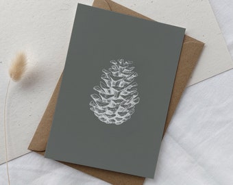 Karte zu Weihnachten Tannenzapfen / Weihnachtskarte Zeichnung / Weihnachtsgrüße / Weihnachtspost schlicht / Postkarte minimalistisch /grün