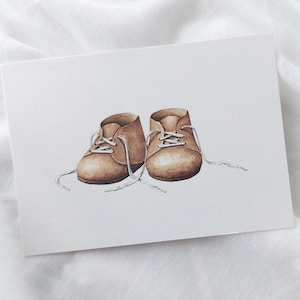 Karte zur Geburt Schüchen | Babykarte Aquarell Babyschuhe | Glückwunschkarte Baby | Grußkarte für Eltern | Mädchen | Junge | schlicht