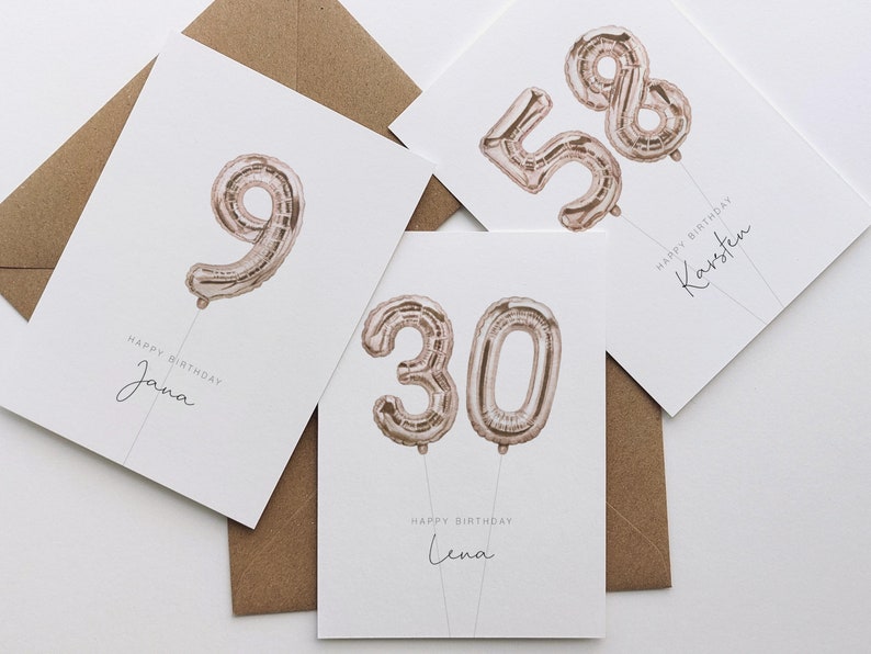 personalisierte Karte zum Geburtstag / Geburtstagskarte Aquarell-Motiv / Klappkarte Luftballons / Karte zum Geburtstag Happy Birthday Bild 1