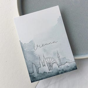 Karte Wien | Karte mit Aqurellmotiv Skyline Vienna | Skizze Hauptstadt Österreich | Sehenswürdigkeiten | Wahrzeichen