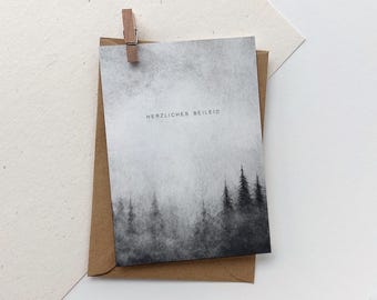 Carte de condoléances « Sincères condoléances » | Carte de condoléances avec sapins à l'aquarelle | Carte de condoléances | Expression de sympathie | Carte pliée simple pour un deuil