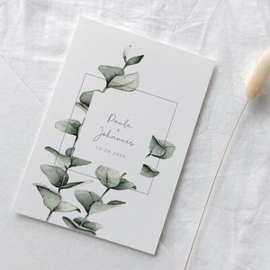 Karte zur Hochzeit Eukalyptus | Klappkarte personalisierbar | Glückwünsche Ehe | Grußkarte Brautpaar | Hochzeitskarte | Aquarell | modern