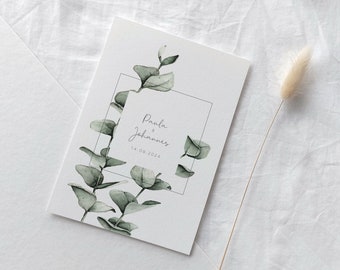 Carte de mariage eucalyptus | Carte pliante personnalisée | Félicitations de mariage | Carte de vœux pour les mariés | Carte de mariage | Aquarelle | Moderne