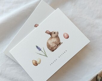 Carte de Pâques à motifs printaniers | Carte de Pâques | Carte pliée | Carte de vœux de Pâques | Carte de vœux aquarelle | Lapins | Œufs | Jacinthe