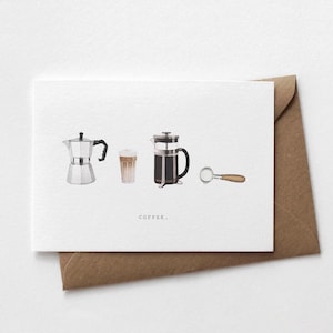 Kaffeekarte | Karte mit Kaffeemotiven "Coffee" Aquarell | Kaffeeliebhaber | Grußkarte Kaffee | Espresso | Latte Macchiato | French Press