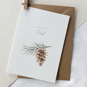 Karte zu Weihnachten mit Tannenzapfen | Weihnachtskarte Aquarell frohes Fest | Weihnachtsgrüße | Weihnachtspost Tannenzweig schlicht | Natur
