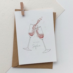 Geburtstagskarte Sekt personalisierbar | Karte Geburtstag cheers | Grußkarte Aquarell Sektgläser | Neujahr | Silvester | Glückwunsch | Prost