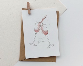 Tarjeta de cumpleaños personalizada con vino espumoso | Tarjeta de cumpleaños "Salud" | Tarjeta de felicitación de acuarela con copas de champán | Año Nuevo | Nochevieja | Felicitaciones | Saludos