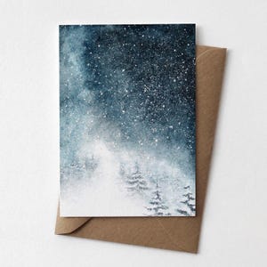 Karte zu Weihnachten Schneelandschaft | Weihnachtskarte Tannen im Schnee | Klappkarte Weihnachtsgrüße verschneite Tannen | Winterkarte