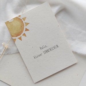 Karte zur Geburt "kleiner Sonnenschein" | Babykarte Aquarell | Glückwunschkarte Hallo Baby | Grußkarte für Eltern Sonne | Mädchen | Junge