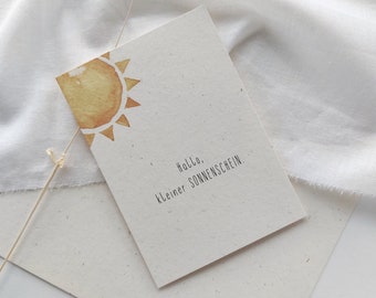 Birth card "little sunshine"/watercolor baby card/hello baby greeting card/greeting card for parents sun/girl/boy