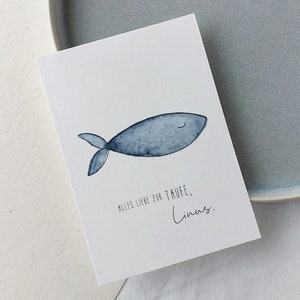 Karte zur Taufe personalisierbar | Klappkarte mit Fisch | Aquarellmotiv | Taufkarte | Grußkarte Wasserfarben | Glückwunsch | Taufgeschenk