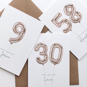 personalisierte Karte zum Geburtstag | Geburtstagskarte Aquarell-Motiv | Klappkarte Luftballons | Karte zum Geburtstag "Happy Birthday"