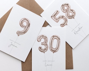 personalisierte Karte zum Geburtstag | Geburtstagskarte Aquarell-Motiv | Klappkarte Luftballons | Karte zum Geburtstag "Happy Birthday"