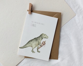 Carte de rentrée scolaire personnalisée avec dinosaure | Carte de rentrée scolaire avec cône d'école | Carte dépliable pour la rentrée des classes | CP | Premier jour d'école
