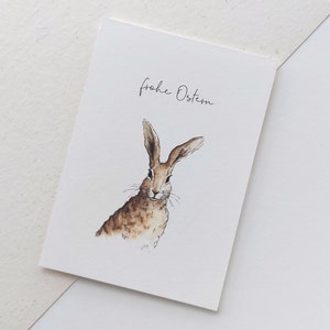 Karte zu Ostern mit Hase "frohe Ostern" | Osterkarte | Klappkarte| Postkarte für Ostergrüße mit Aquarellmotiv | Grußkarte mit Osterhase