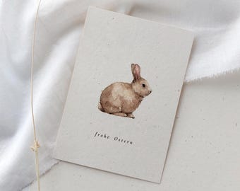 Carte de Pâques avec lapin sur papier paille « Joyeuses Pâques » | Carte de Pâques | Carte pliée | Carte postale avec lapin | Vœux de Pâques, motif aquarelle | Lapin
