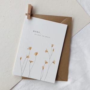 Karte zum Muttertag | Geburtstag "Mama, du bist die Beste" | Grußkarte Aquarell gelbe Blumen | Muttertagskarte Wasserfarben zarte Blümchen