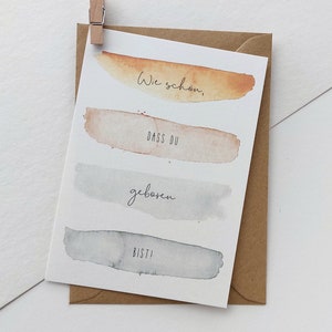 Karte zur Geburt | Babykarte Aquarell | Glückwunschkarte Baby mit Wasserfarben | Grußkarte für Eltern bunt | Mädchen | Junge