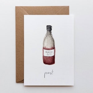 Grußkarte mit Weinflasche "prost" | Geburtstagskarte Rotwein | Primitivo | Klappkarte Gratulation Aquarell | Weinliebhaber | Glückwunsch