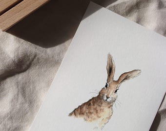 Carte avec lapin | Carte postale illustrée d'un lapin | Carte de Pâques | Carte de vœux de Pâques dépliable avec motif aquarelle | Carte de vœux pour les amoureux des lapins | Simple