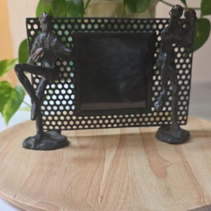Vintage Decorative Black Metal Photo Frame with baseball Sculpted Figurines