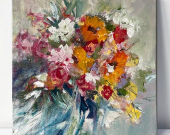 Acrylic painting "Bouquet" of flowers. Original painting on stretched canvas