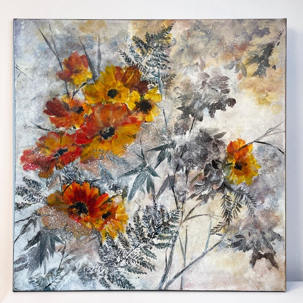 Tableau "Fleurs d'automne" peinture acrylique