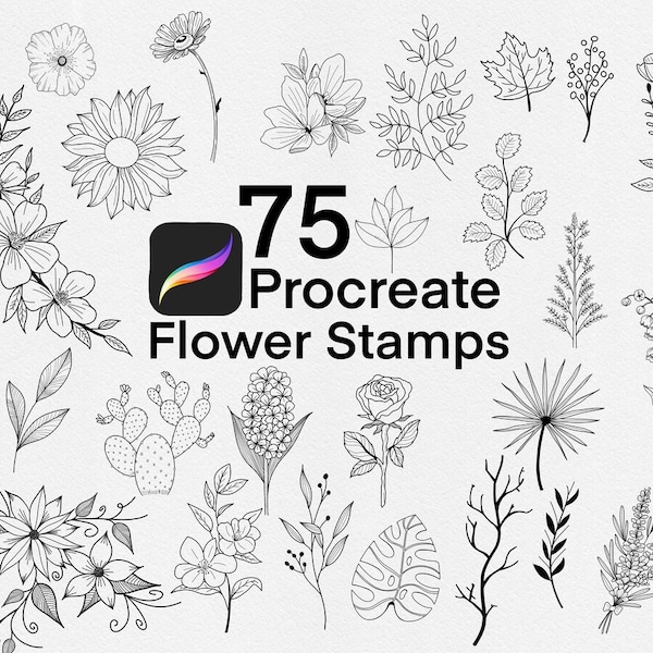 Procreate Flower Stamps, Procreate Floral Brushset, Commercial Use, Leaves, Bouquet, Rose, Botanical, Branches, Digital Download