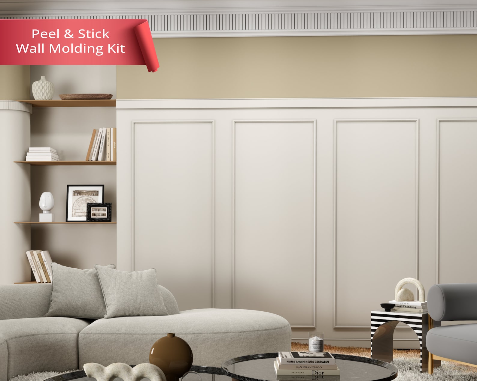 Peel and Stick Wall Moulding Kit, Wainscotting Panels, Self Adhesive ...