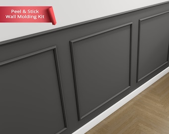 Peel and Stick Half Wall Moulding Kit (1 inch - 2,5 cm width), Wainscotting Panels, Self Adhesive Wall Panels, Ready Assemble Wall Decor