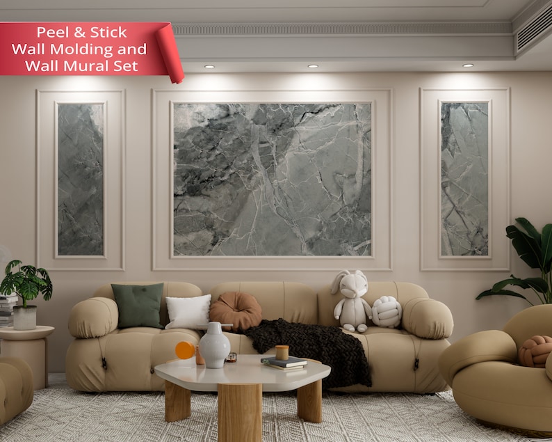 Peel and Stick Wall Moulding & Wall Mural Set, Wainscotting Panels ...
