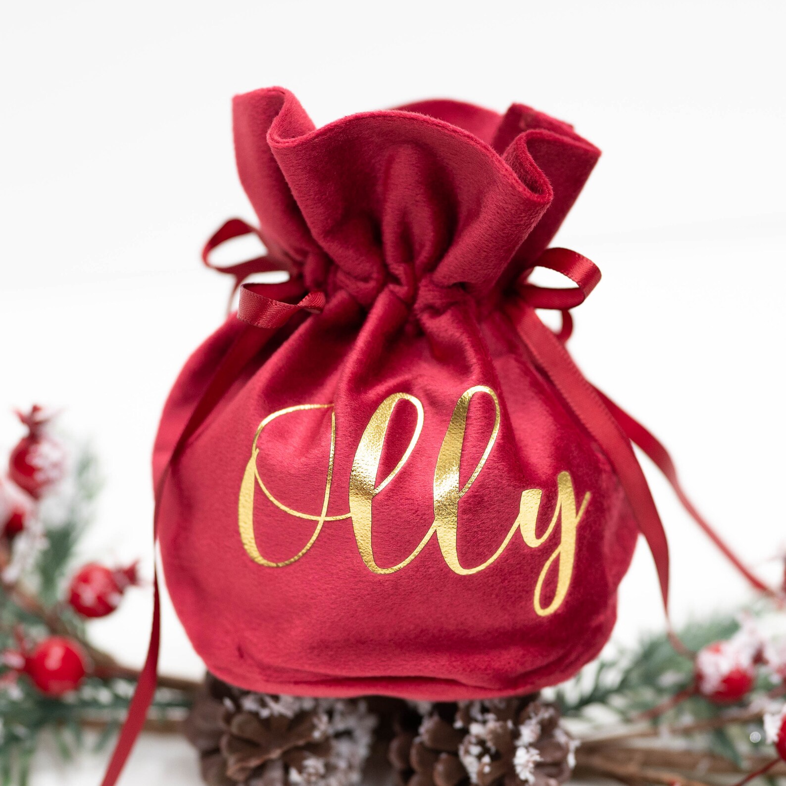 Personalised Velvet Christmas Bag/pouch With Ribbon Drawstring Etsy