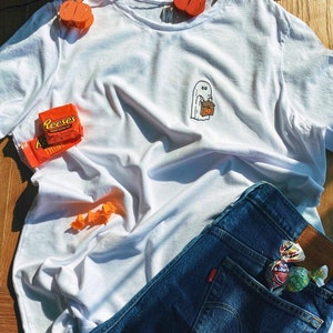Halloween Ghost Cute Tee or Crewneck Sweatshirt | Embroidery T-shirt Crewneck Sweatshirt | Halloween Costume