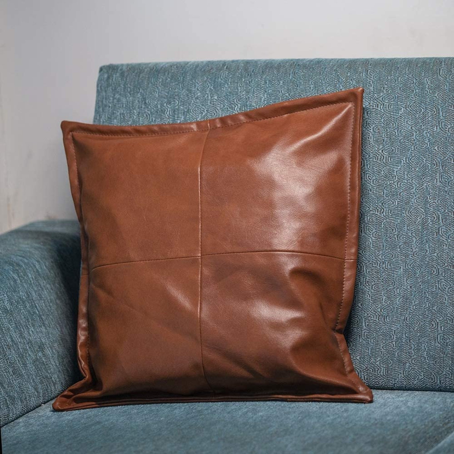 Real leather pillow cover Plain Square Soft antique brown Etsy
