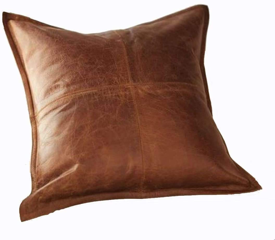 Real Leather Pillow Cover Plain Square Soft Antique Brown Etsy Canada