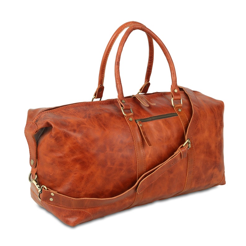 22 Inches Leather Orange Color Leather Duffel Bag for Men and Women Convertible Garment Bag With