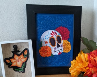 Dia de Los Muertos Sugar Skull Kunstdruck | Tag der Toten Wandkunst | Calavera | Mexikanischer Kunst Druck Dekor