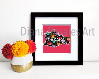 Oaxaca Art Print with Traditional Flowers | Art Print | Oaxaca Florals | Mexican State Art Print | 8x8 in Digital Illustration Print