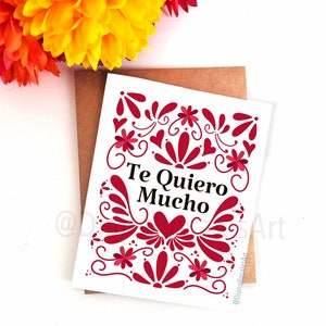 Tarjeta Te Quiero Mucho San Valentín / Tarjeta Estilo Otomí Mexicano / Regalo para ella, para él, para ellos / Te amo Tarjeta Española