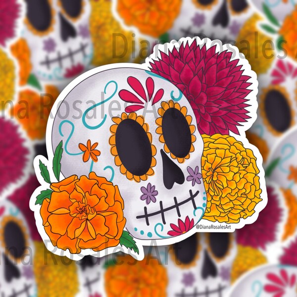 Dia de Los Muertos sticker | day of the dead | Calavera Sugar Skull | Mexican Waterproof Vinyl Sticker for Laptops, Water Bottles, Phone