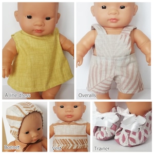 Digital Download! Sewing patterns, complete wardrobe for Miniland 21cm baby doll. 12 easy projects to make.