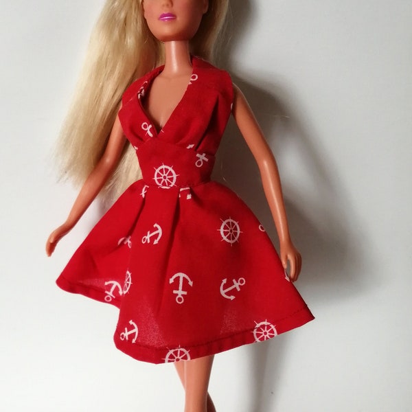 Pinup seaside dress for barbie, lol omg, icy azone neemo and other dolls. 1:6 scale BJD fashion doll clothes.