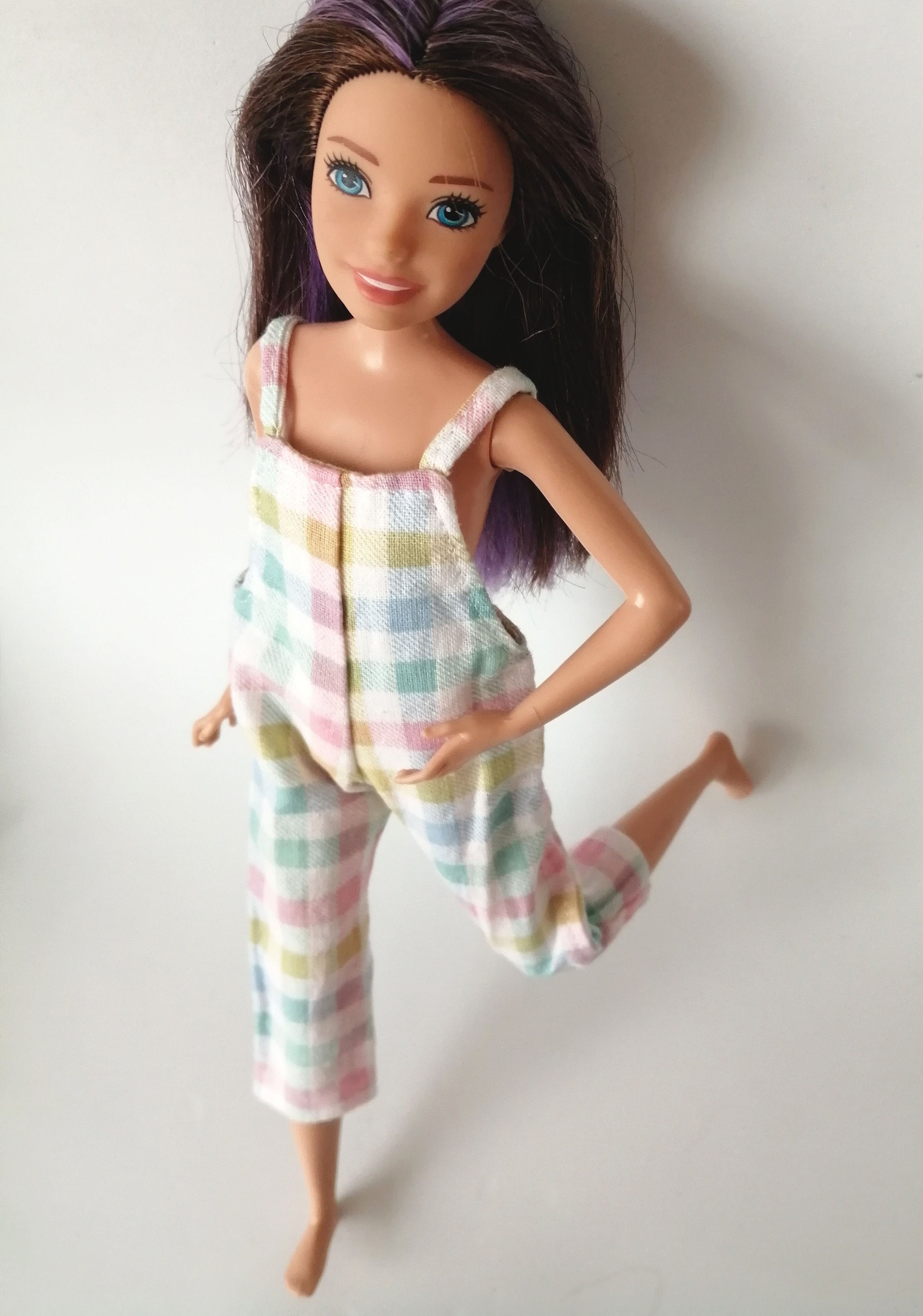 Vintage Barbie Clone Mod Denim Overalls W Letter and Yellow 