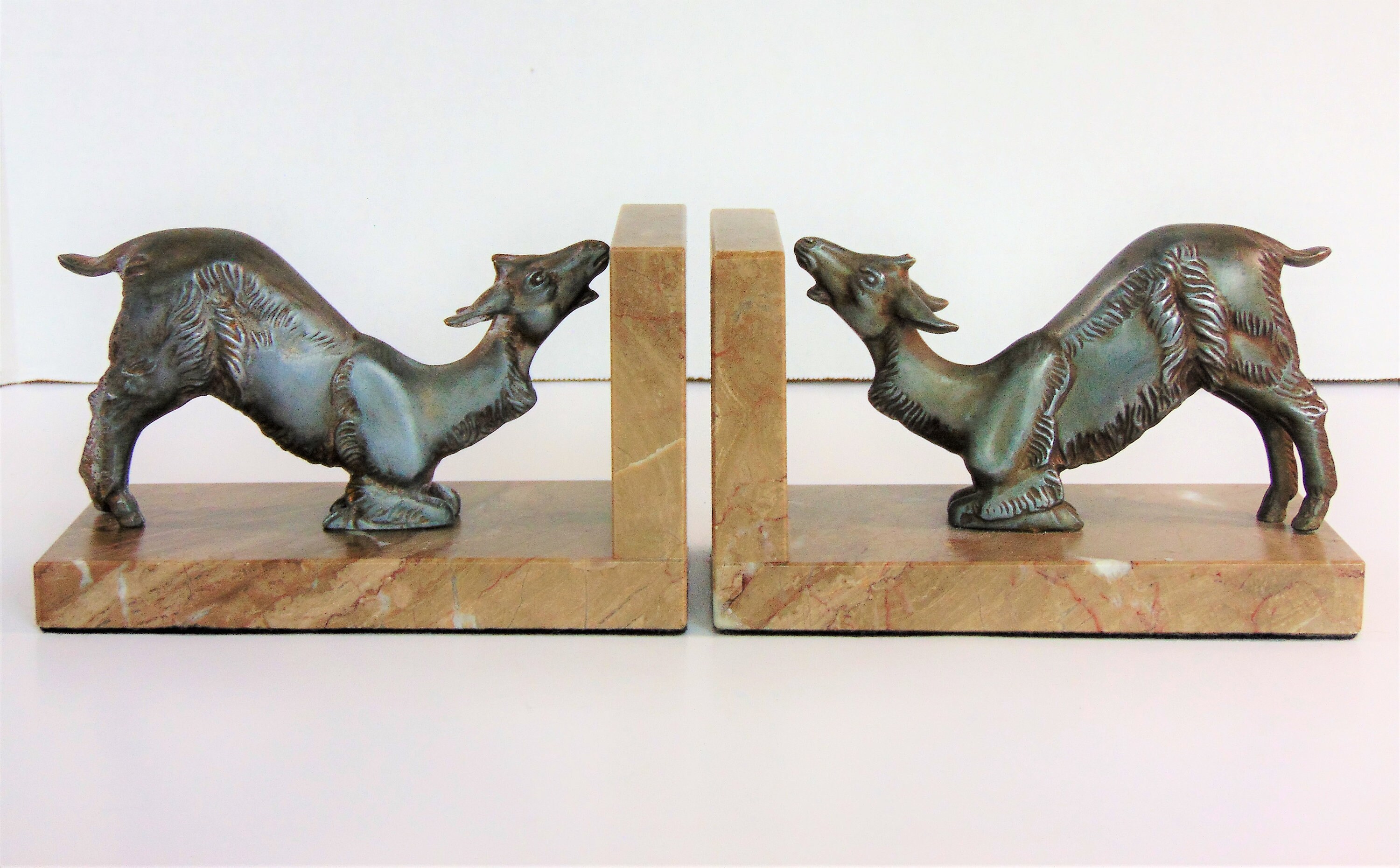Pair of Antique French Goat Bookends Metal on Marble Bases Etsy