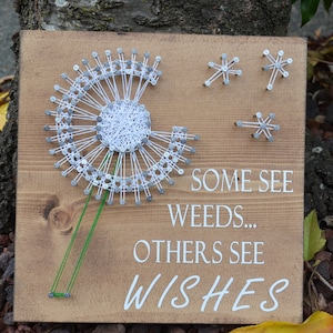 Nail String Art on Stained Wood - Dandelion