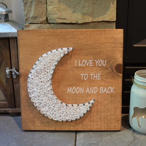 Nail String Art on Stained Wood - Moon